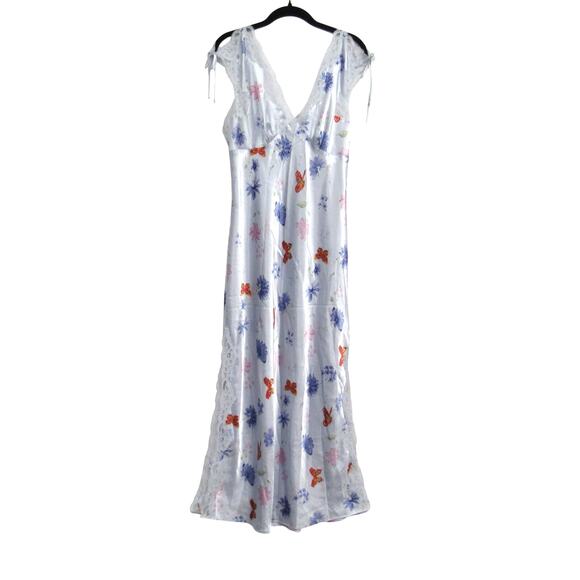 Valerie Stevens Other - Valerie Stevens Initimates V Neck Blue Floral Sleepwear Maxi Dress Size Medium